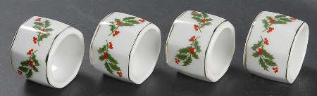 Christmas Holly (Porcelain) Napkin Ring - Set of 4