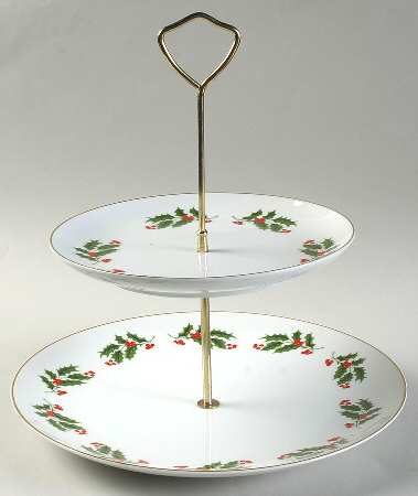 Christmas Holly (Porcelain) 2 Tiered Serving Tray (Dinner & Salad Plate) by All the Trimmings