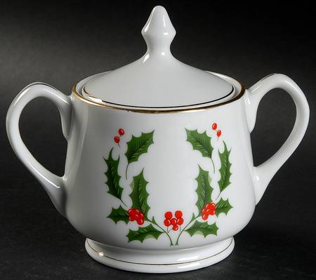 Christmas Holly (Porcelain) Sugar Bowl & Lid