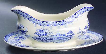 Woodland Blue Gravy Boat with Attached Underplate