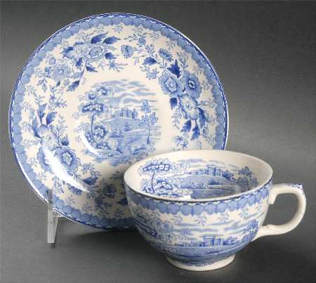 Woodland Blue Flat Cup & Saucer Set