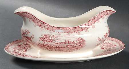Woodland Pink Gravy Boat with Attached Underplate