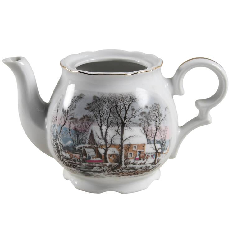 Currier & Ives (Scalloped) Teapot No Lid