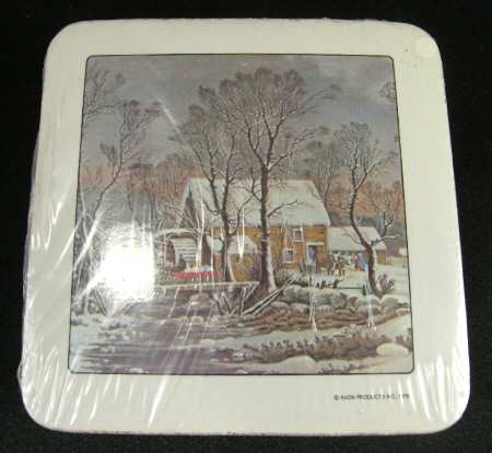Currier & Ives (Scalloped) Square Corkback Coaster - Set of 6