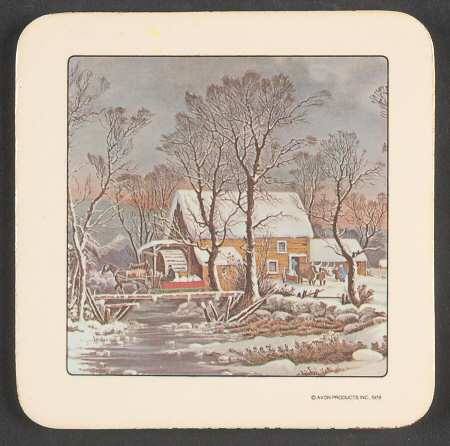 Currier & Ives (Scalloped) Cork Back Square Coaster