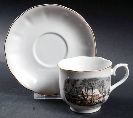 Currier & Ives (Scalloped) Flat Cup & Saucer Set