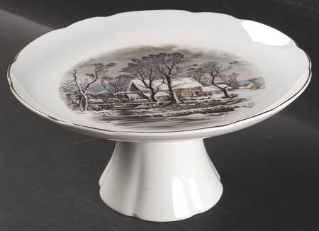 Currier & Ives (Scalloped) 9" Diameter Pedestal Cake Stand