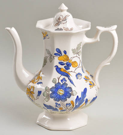 India Parrot Blue (Cream) Coffee Pot & Lid