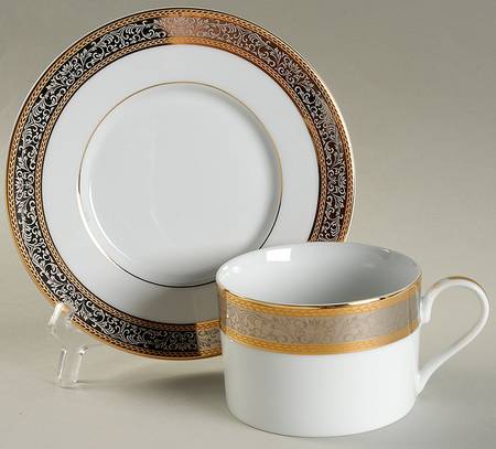 Buckingham (5033, Wide Encrusted Band) Flat Cup & Saucer Set
