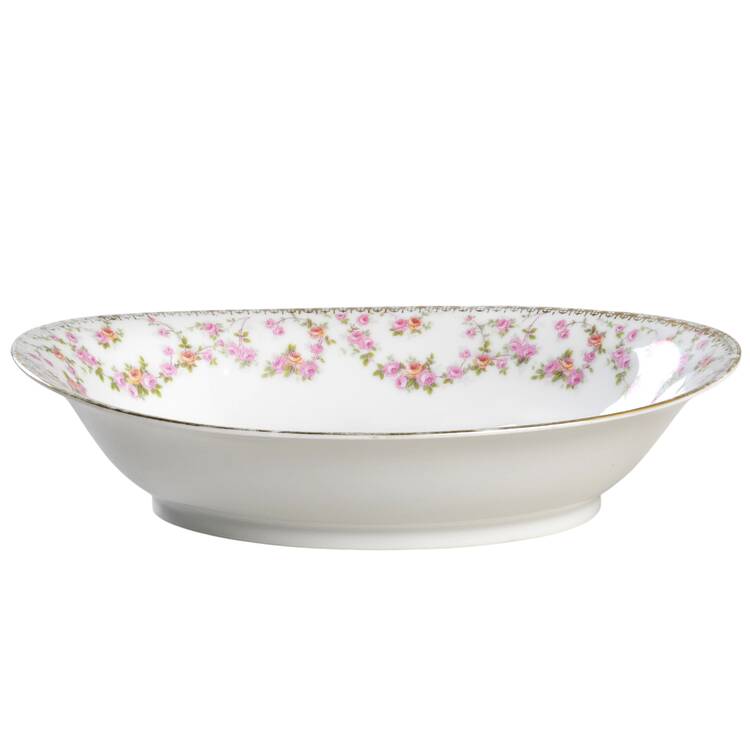 Bridal Rose (Smooth, Gold Edge) 10" Oval Vegetable Bowl