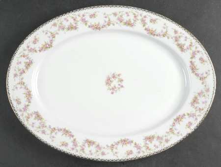 Bridal Rose (Smooth, Gold Edge) 14" Oval Serving Platter