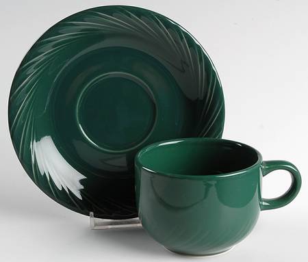 Hunter Green Flat Cup & Saucer Set