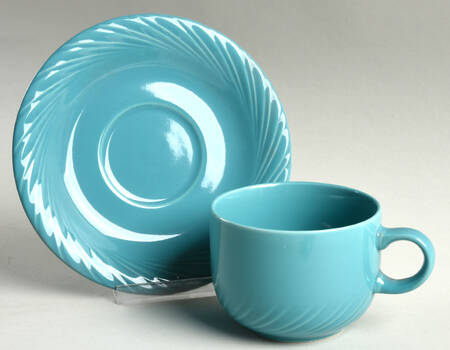 Teal Turquoise Flat Cup & Saucer Set