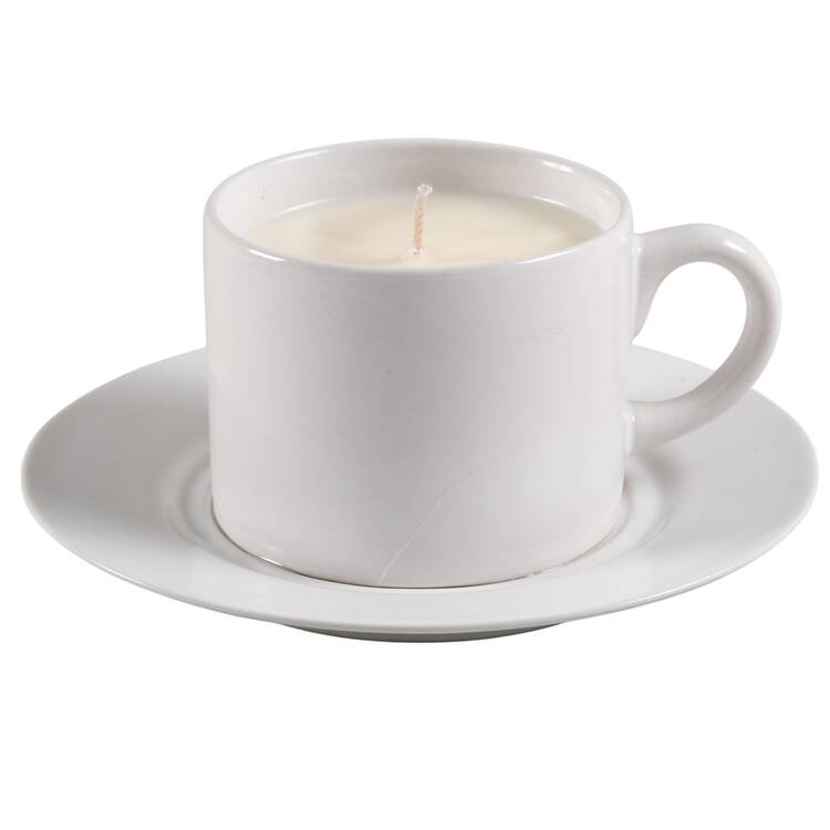 White Scented Cup & Saucer Candle-Lavender  HC