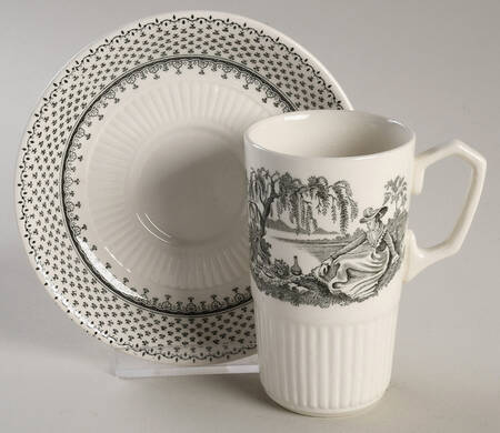 Minuet Black (Older, Wm  Adams Bcskstmp) Irish Coffee Cup and Saucer Set