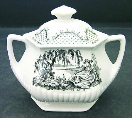 Minuet Black (Older, Wm  Adams Bcskstmp) Sugar Bowl & Lid