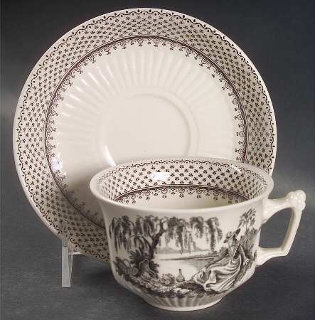 Minuet Black (Older, Wm  Adams Bcskstmp) Flat Cup & Saucer Set