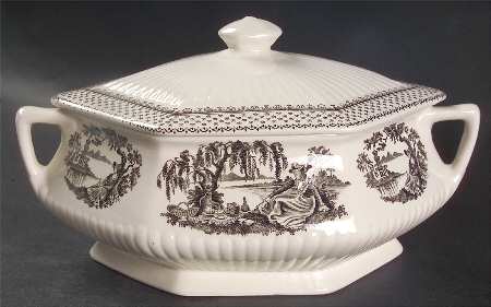 Minuet Black (Older, Wm  Adams Bcskstmp) Oval Covered Vegetable