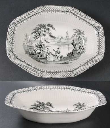 Minuet Black (Older, Wm  Adams Bcskstmp) 9" Oval Vegetable Bowl