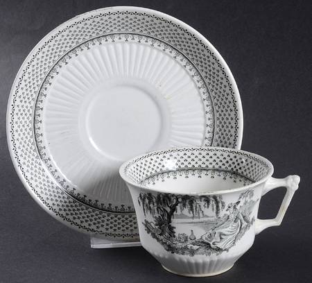Minuet Black (Older, Wm  Adams Bcskstmp) Oversized Cup & Saucer Set