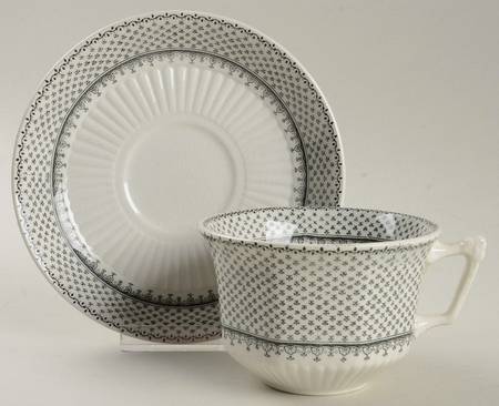 Minuet Black (Older, Wm  Adams Bcskstmp) Flat Cup & Saucer Set