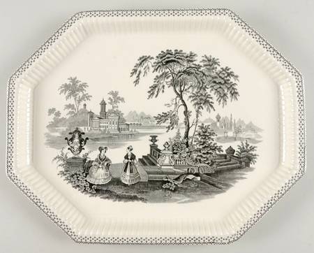 Minuet Black (Older, Wm  Adams Bcskstmp) 13" Oval Serving Platter