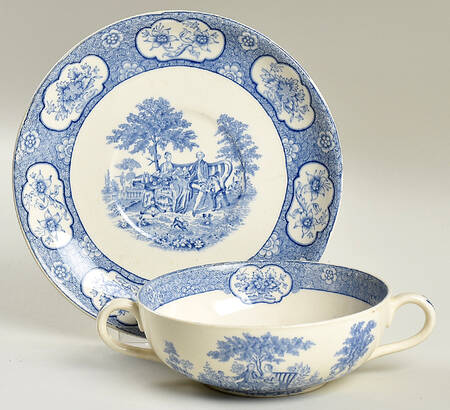 Blue Lawnton Cream Soup Bowl & Saucer Set
