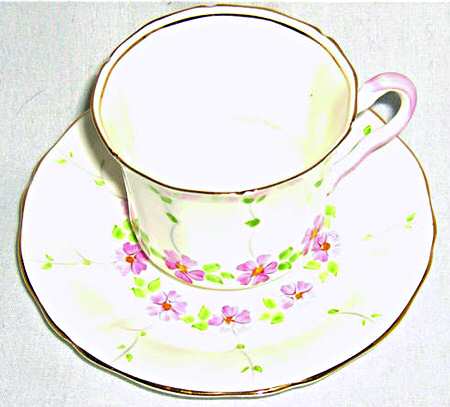 ADD24 (Pink Flowers) Flat Cup & Saucer Set