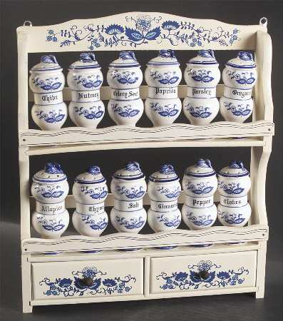 Blue Onion Spice Jar Set with Wood Stand