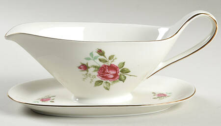 Moosrose (Gold Trim) Gravy Boat with Attached Underplate by Alka