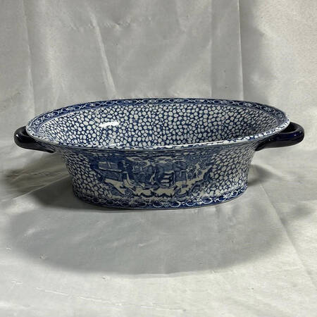 Chinese Bird 11" Oval Handled Bowl