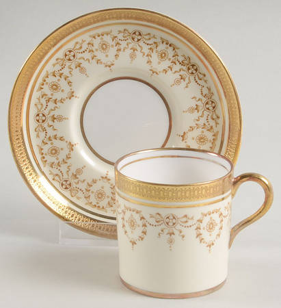 Gold Dowery Flat Demitasse Cup & Saucer Set by John  Aynsley & Sons