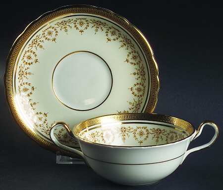 Gold Dowery Flat Cream Soup Bowl & Saucer Set
