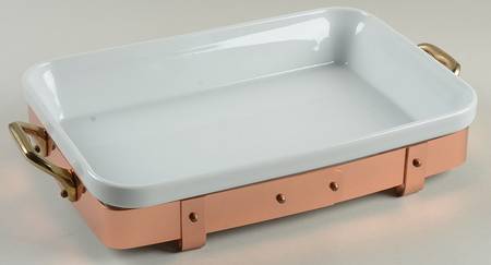 Classic Whiteware 11" Rectangular Baker & Metal Stand
