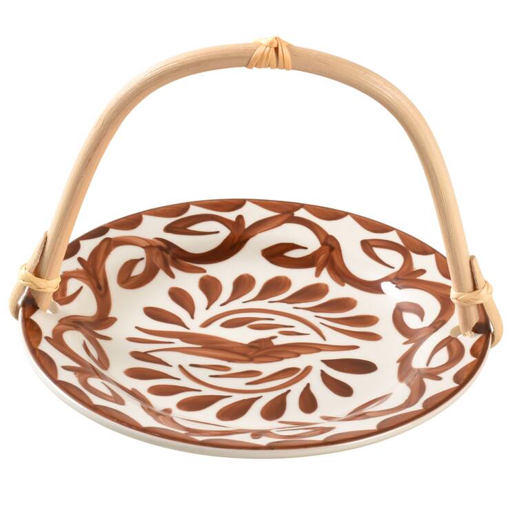 Puebla Brown 5 3/8"-5 5/8" Bamboo Handled Serving Plate  HC