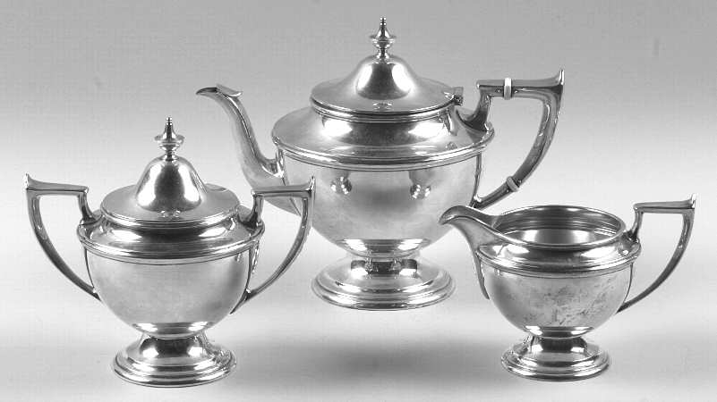 S91 (Sterling, Hollowware) 3 Piece Tea Set (STP, SCR, SSU)