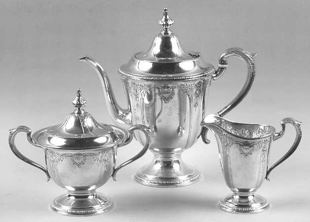 Della Robbia (Sterling, Hollowware, Floral, Lines) 3-Piece Coffee Set with Coffee Pot
