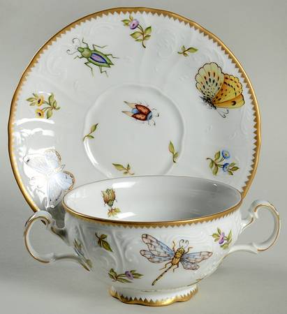 Budapest Spring Footed Cream Soup Bowl & Saucer Set