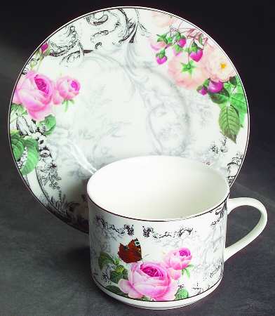 Rose Toile Flat Cup & Saucer Set