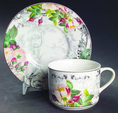 Rose Toile Flat Cup & Saucer Set