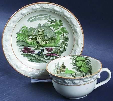 Italian Scenery Multicolor (Mustard Trim) Flat Cup & Saucer Set