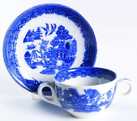 Willow Blue Flat Bouillon Cup & Saucer