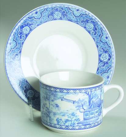 Asian Blue Flat Cup & Saucer Set