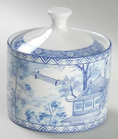 Asian Blue Sugar Bowl & Lid