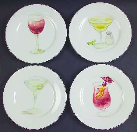 Cocktails Canape Plate - Set of 4 Motifs