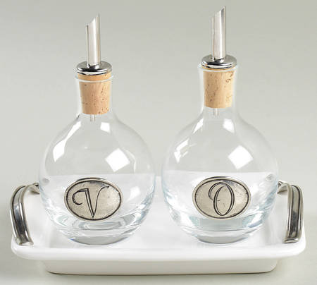 Tuscan Vinegar and Oil with Cork Stoppers on Tray