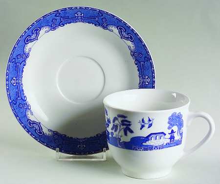 Blue China Willow Flat Cup & Saucer Set