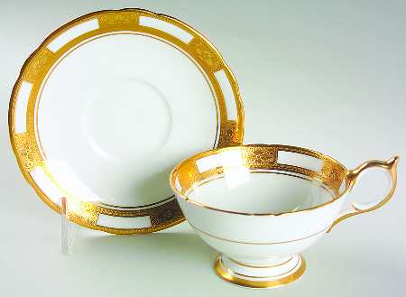 Empress White (Gold Encrusted, Smooth Or Scalloped) Footed Cup & Saucer Set by John  Aynsley & Sons