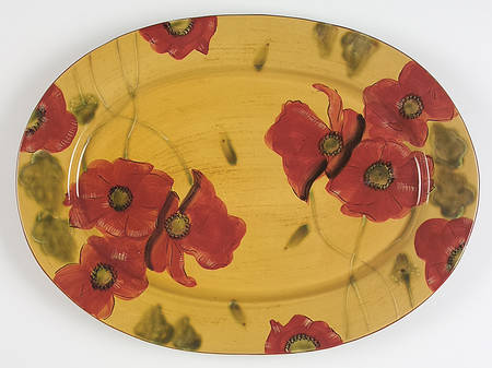 Fleur Rouge 18" Oval Serving Platter by Ambiance