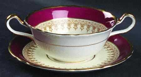 7411 Red Flat Cream Soup Bowl & Saucer Set